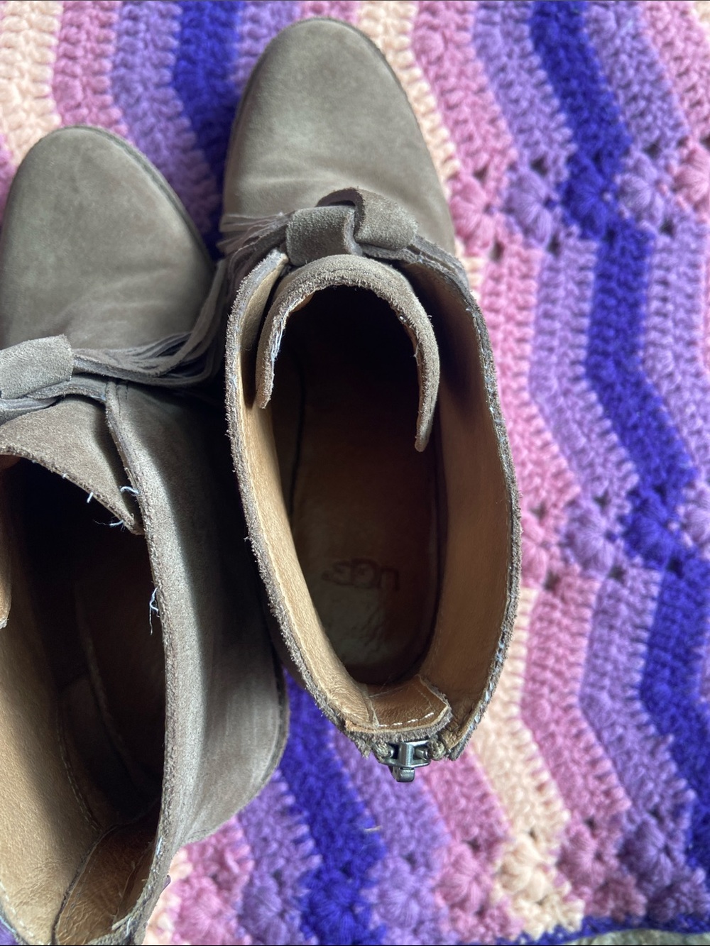 UGG Taupe Suede Tassel Ankle Boots - Picture 10 of 14
